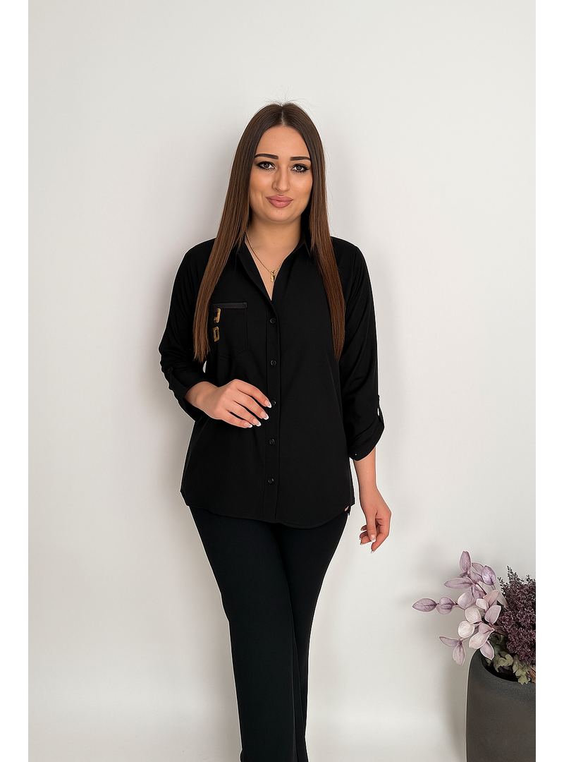 De White`s Siyah Büyük Beden Gizli Cep Detaylı Gömlek