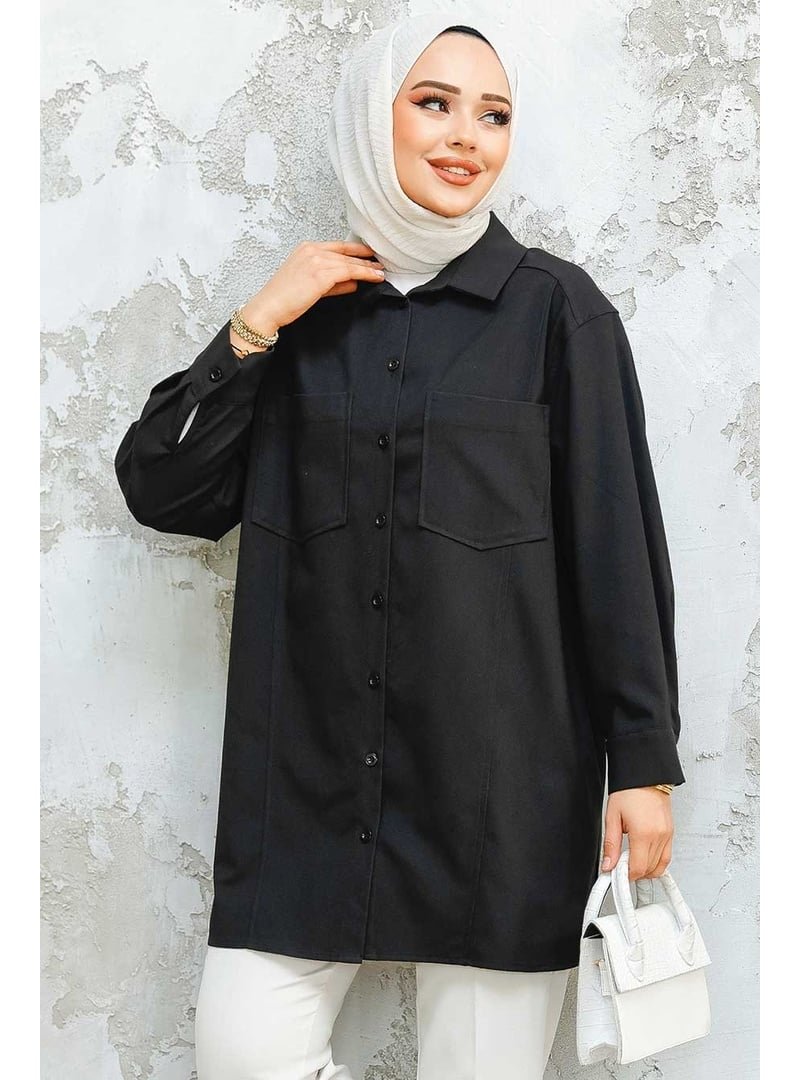 Neva Style Düğmeli Siyah Puane Gömlek 10564s Neva Style Düğmeli Siyah Puane Gömlek 10564s