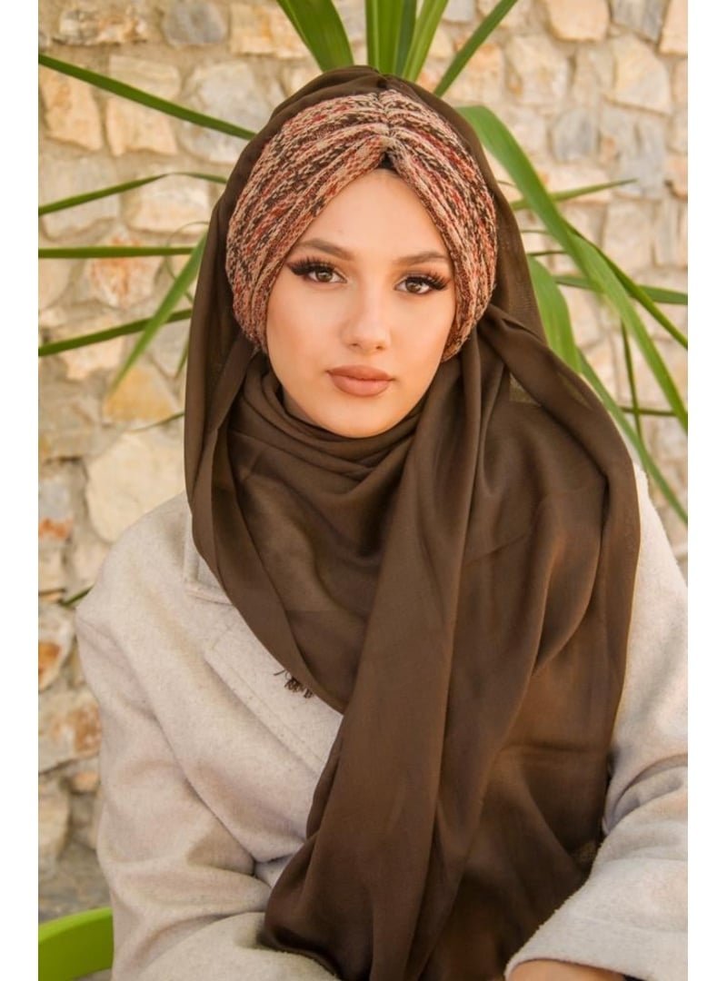 AİŞE TESETTÜR Kahve Taba Desenli Kışlık Hazır Şal