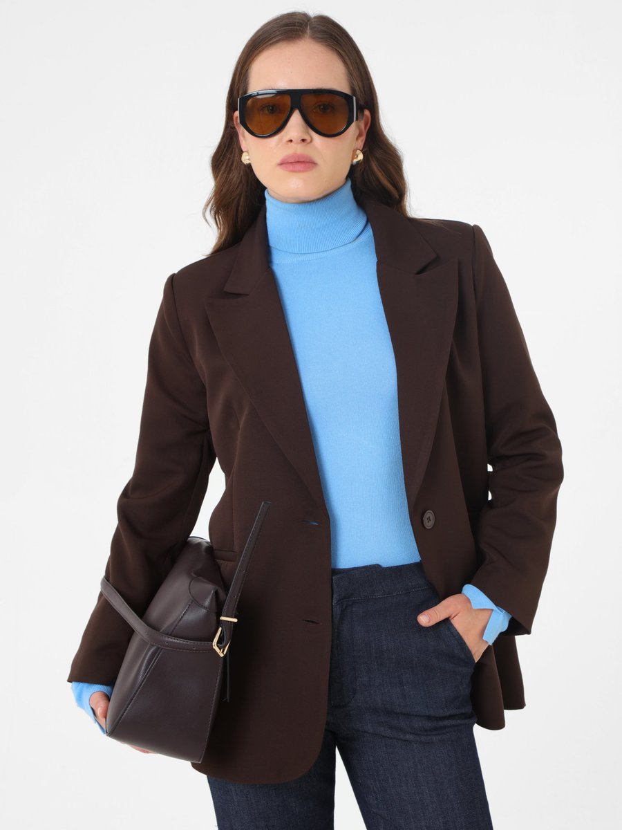 Refka Aci Kahve Çift Düğmeli Astarlı Blazer Ceket