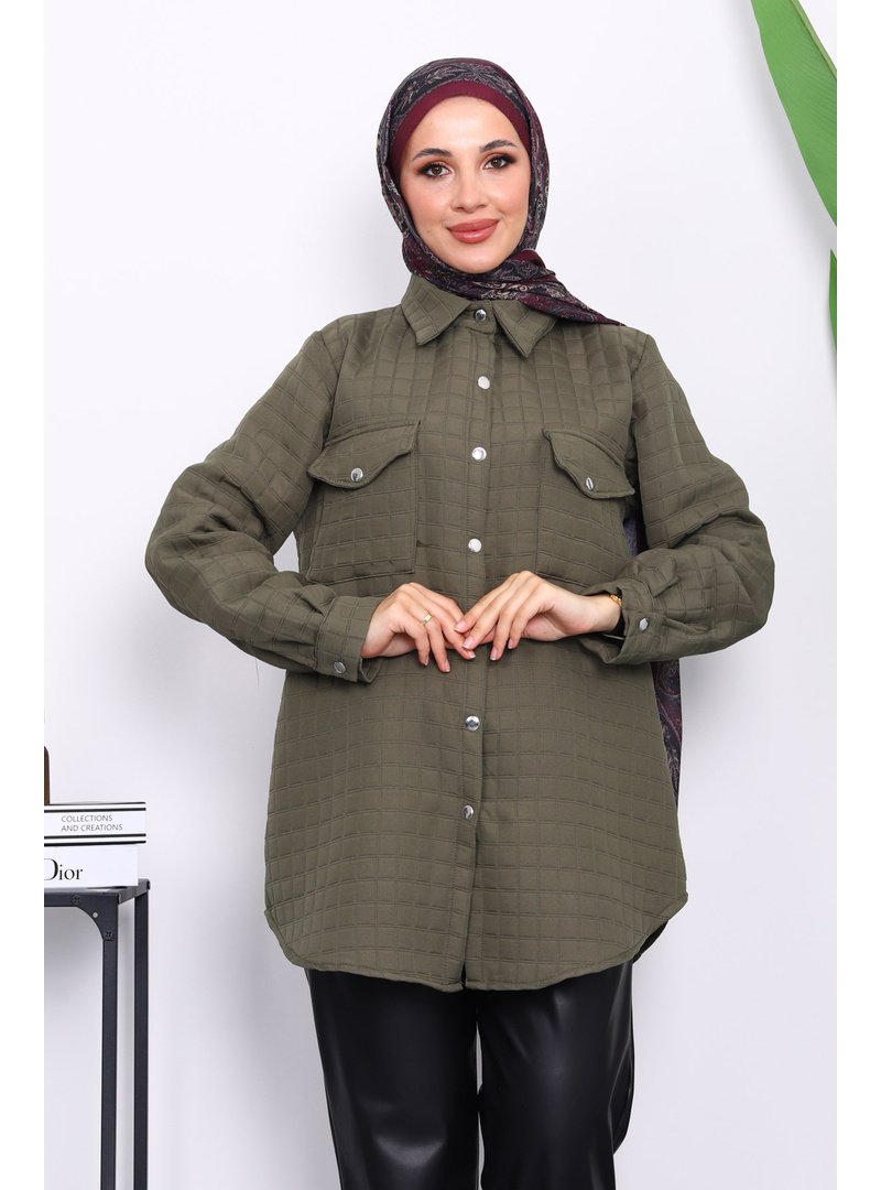 İmaj Butik Haki Kapitone Çıtçıtlı Cepli Ceket