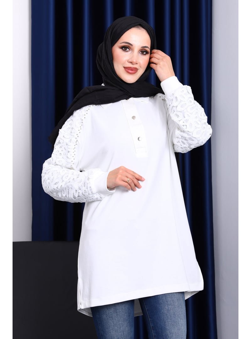 İmaj Butik Ekru Taş İşlemeli Düğmeli Tunik İmaj Butik Ekru Taş İşlemeli Düğmeli Tunik