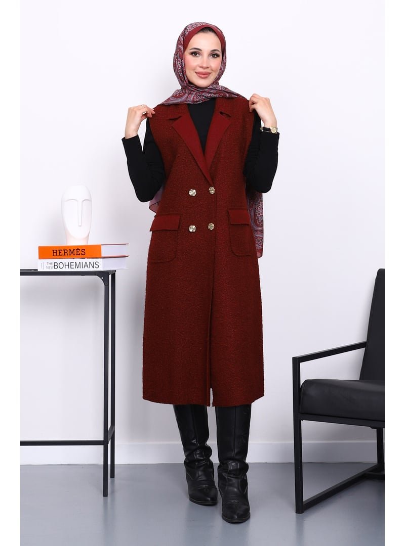 İmaj Butik Bordo Düğmeli Uzun Buklet Yelek İmaj Butik Bordo Düğmeli Uzun Buklet Yelek