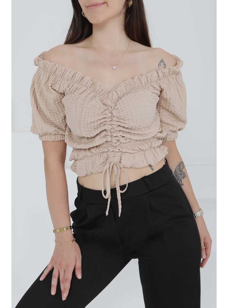 Tofisa Bej Buffle Büzgülü Crop