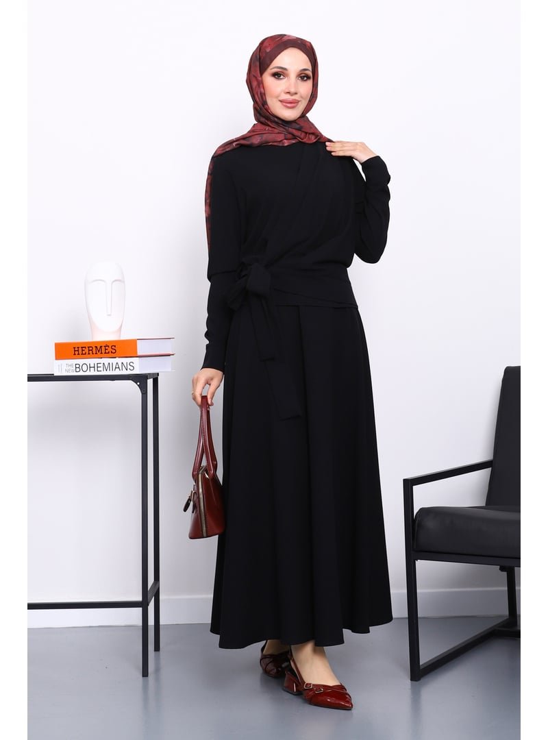 İmaj Butik Siyah Bel Bağlamalı Etekli Takım