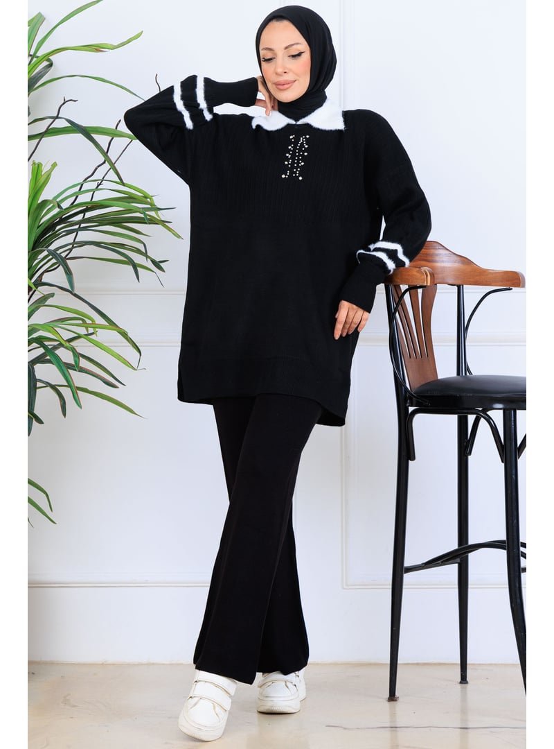 Benguen Siyah Taş İşlemeli Triko Takım