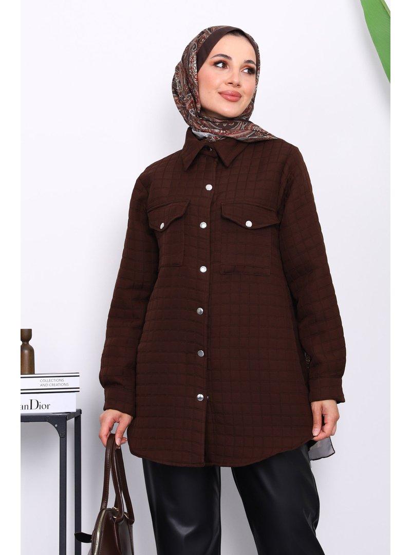 İmaj Butik Kahverengi Kapitone Çıtçıtlı Cepli Ceket