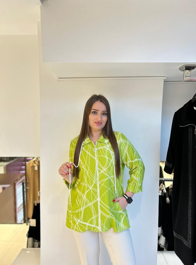 De White`s Yeşil Büyük Bedeb Fermuarlı Bluz