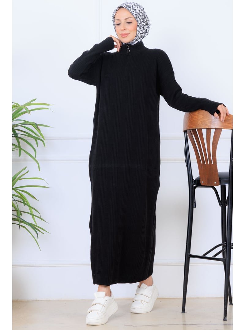 Benguen Siyah Fitilli Triko Elbise