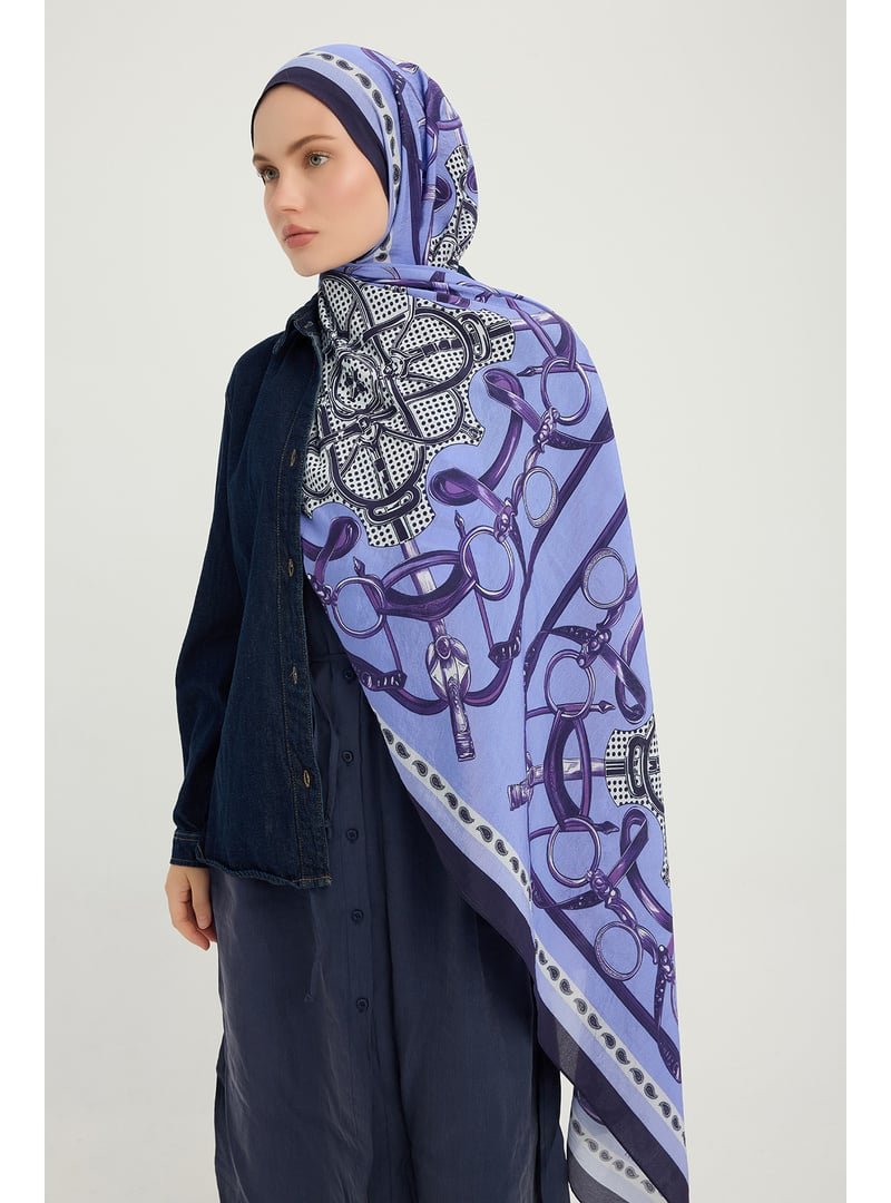 ŞALESS 70x190 Cm Süvarinin Arması Mavi Vierra Desenli Viskon Şal