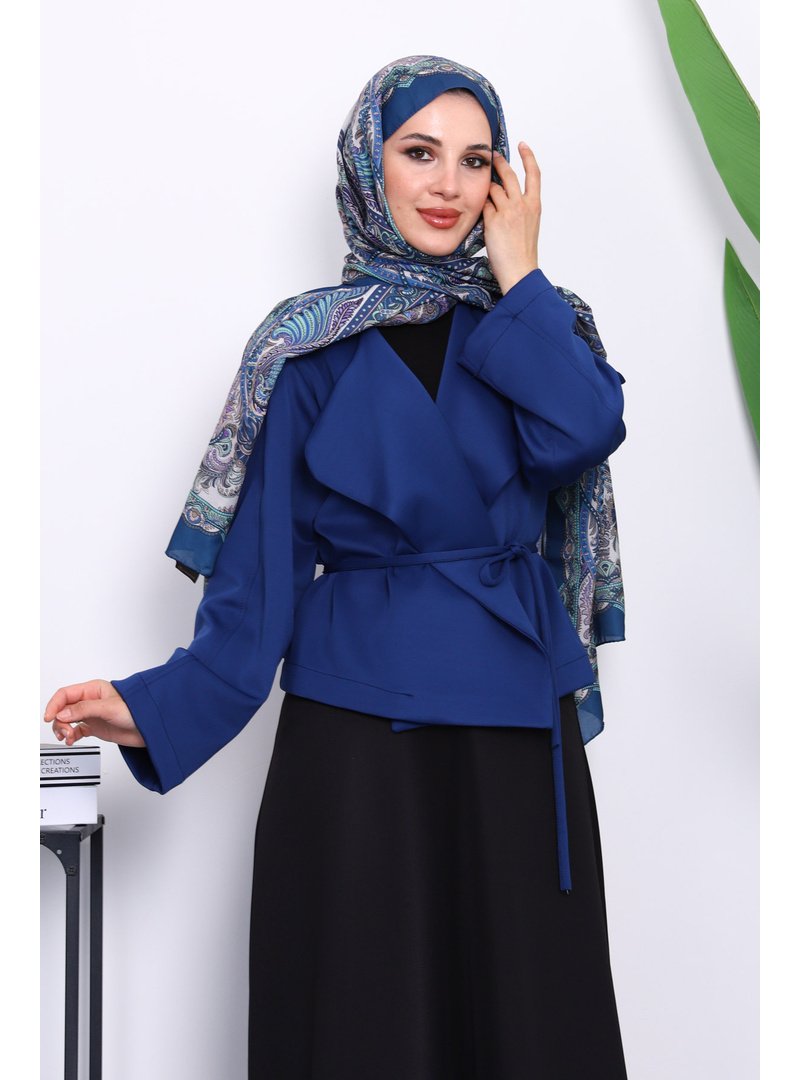 İmaj Butik Lacivert Şal Yaka Scuba Puf Kısa Ceket