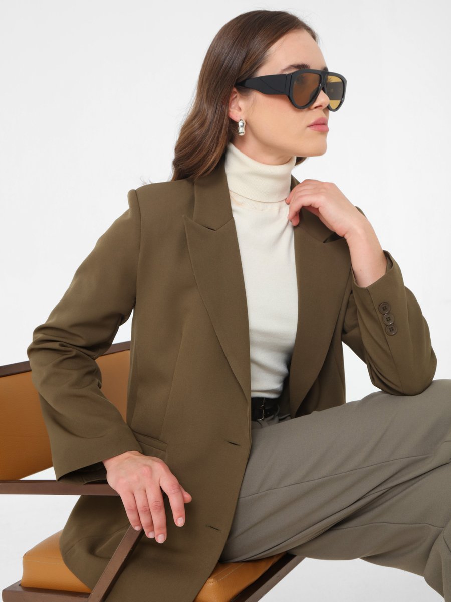 Refka Haki Çift Düğmeli Astarlı Blazer Ceket