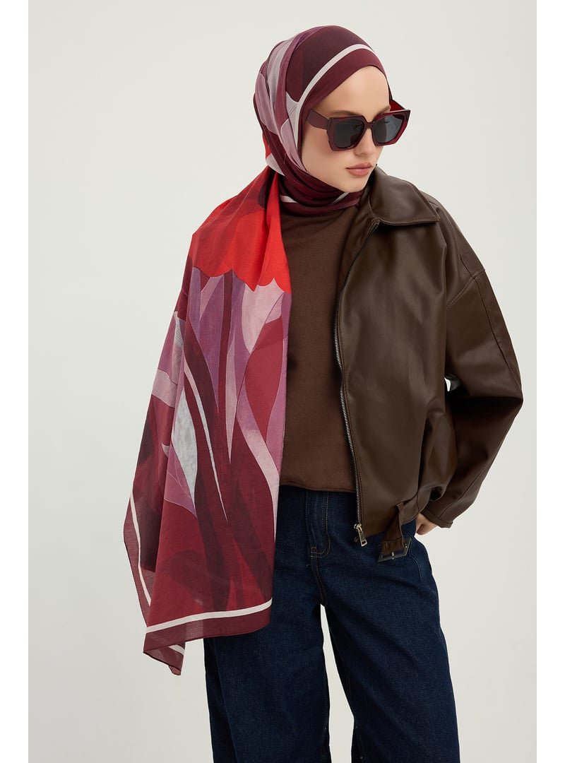 ŞALESS 70x190 Cm Işıklı Çiçekler Bordo Vierra Desenli Viskon Şal
