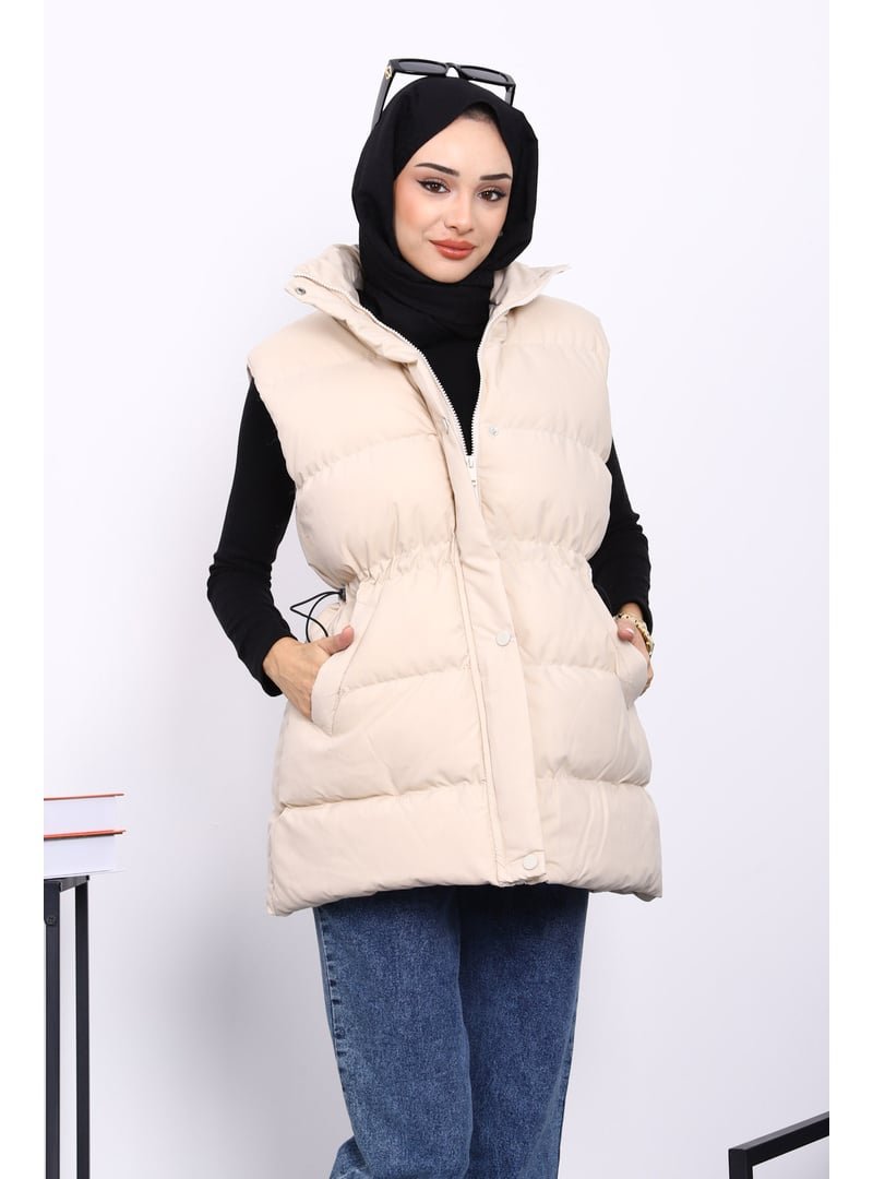 İmaj Butik Bej Bel Lastikli Cepli Şişme Yelek İmaj Butik Bej Bel Lastikli Cepli Şişme Yelek