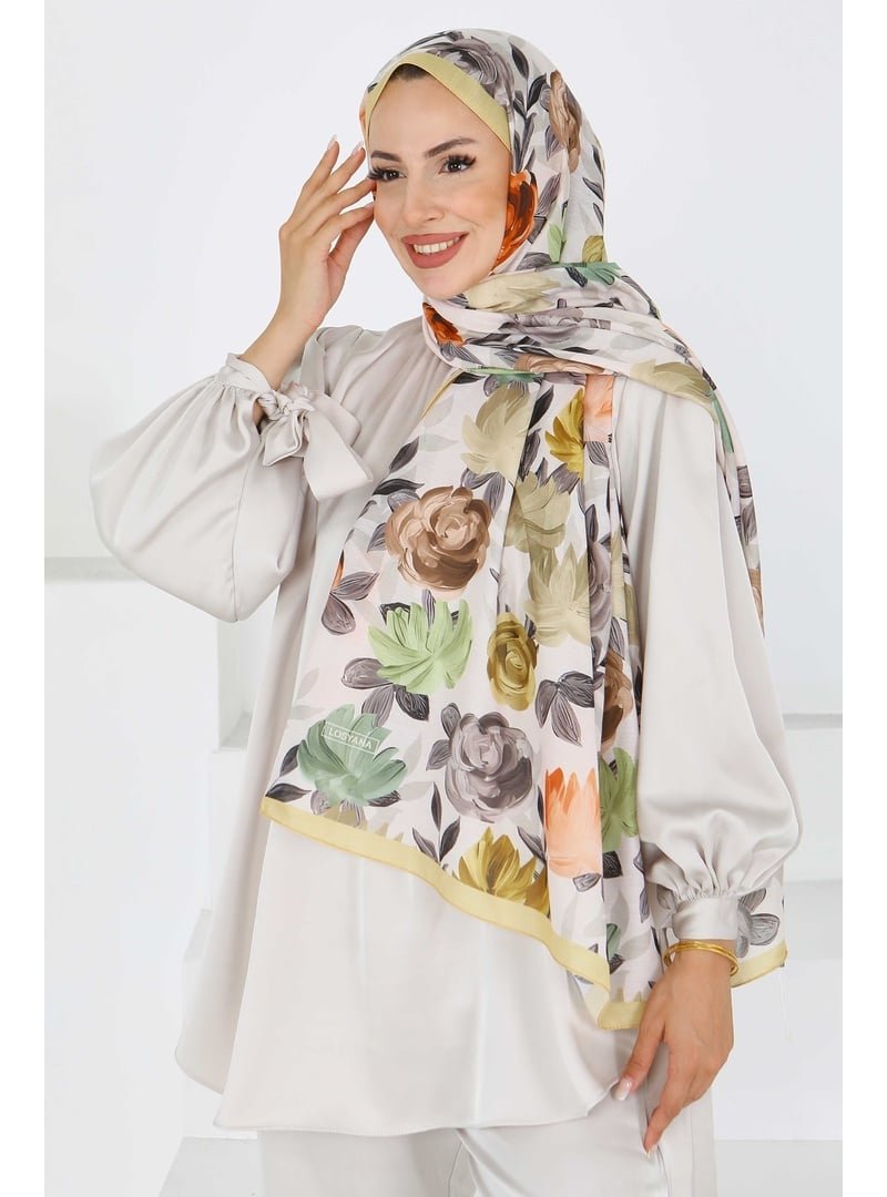 Tofisa Hardal Flower Serisi Rose Lily Desenli Şal