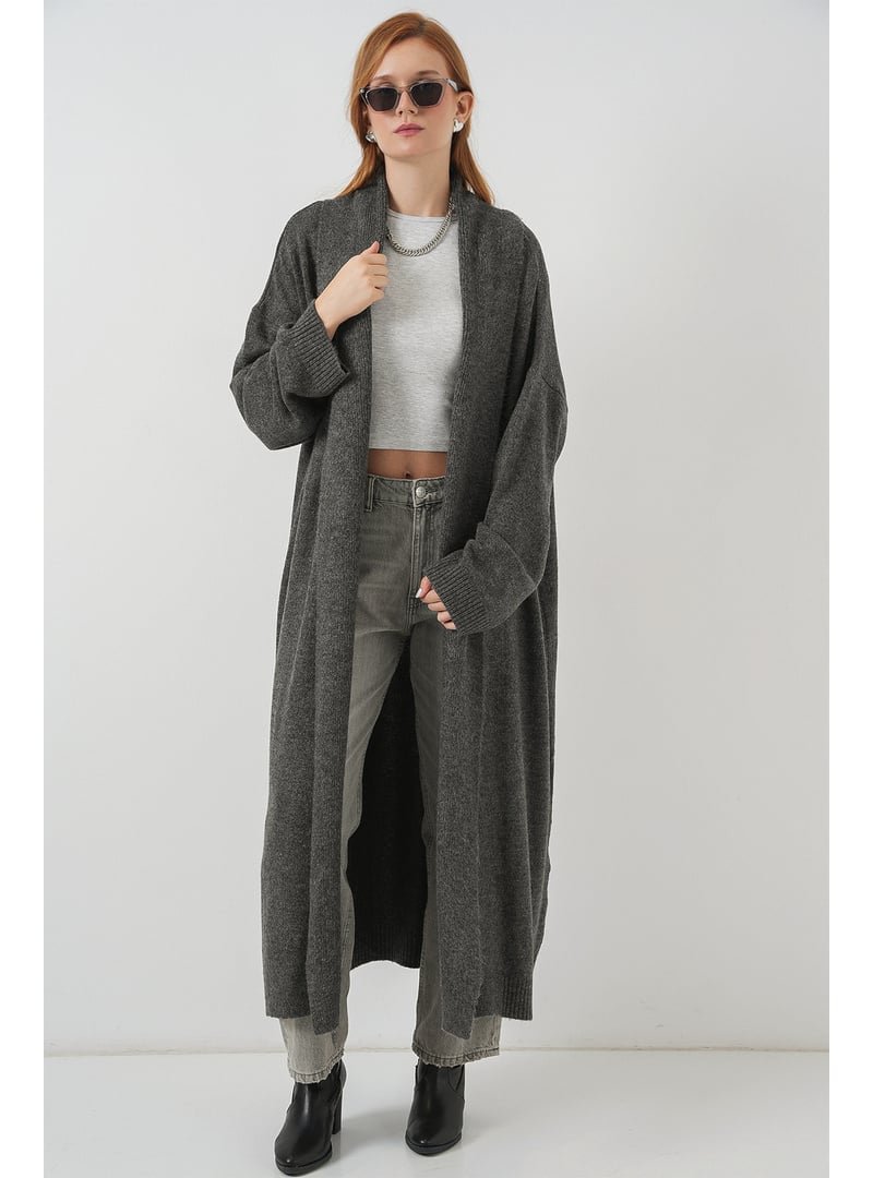 Bigdart Antrasit Uzun Oversize Triko Hırka Bigdart Antrasit Uzun Oversize Triko Hırka