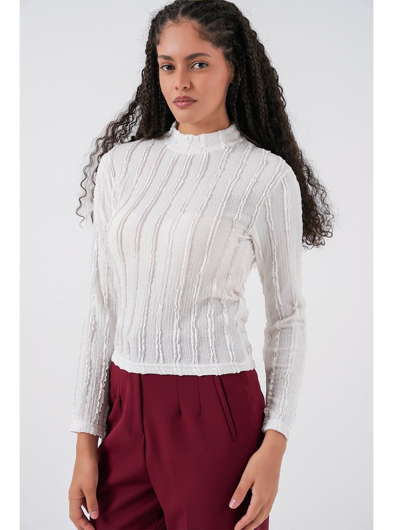 Bigdart Beyaz Dokulu Esnek Örme Bluz Bigdart Beyaz Dokulu Esnek Örme Bluz