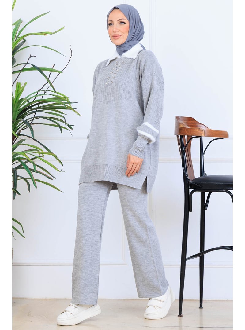 Benguen Gri Taş İşlemeli Triko Takım Benguen Gri Taş İşlemeli Triko Takım