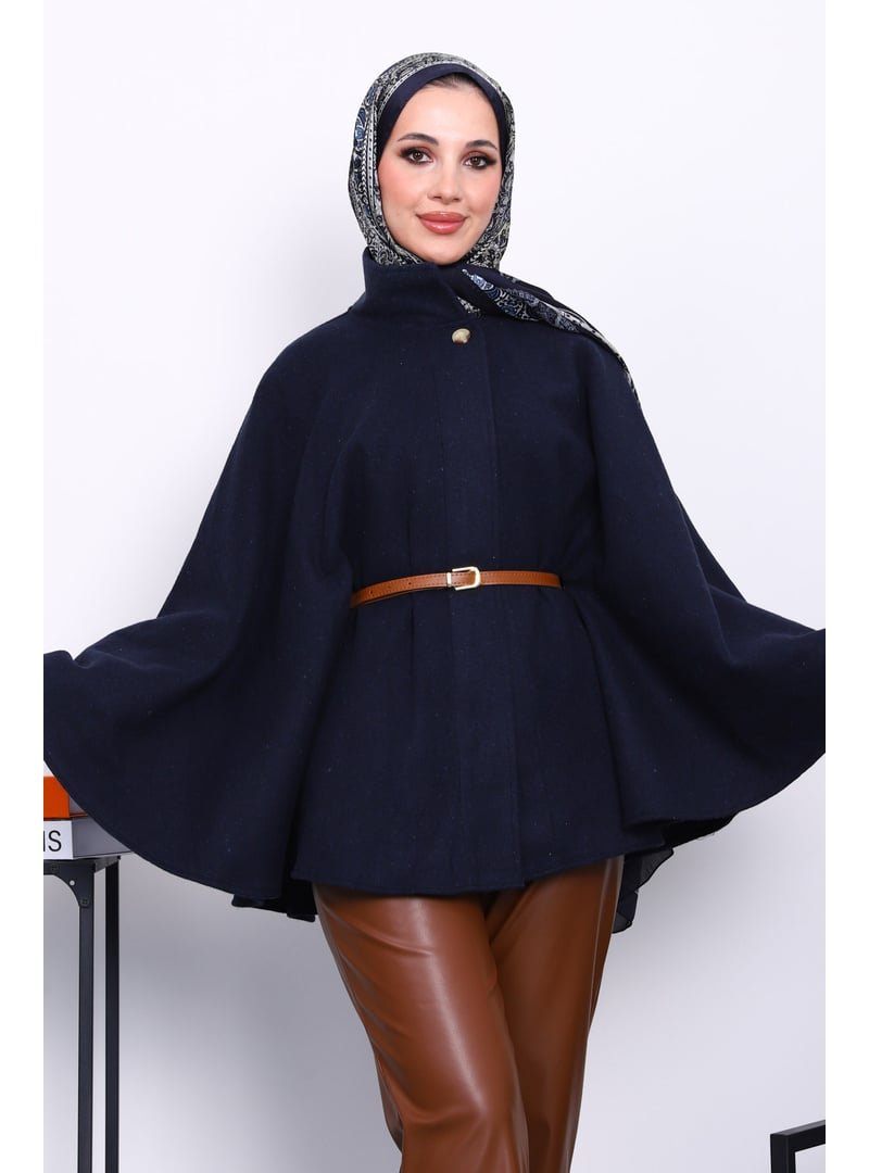 İmaj Butik Lacivert Hakim Yaka Bel Kemerli Panço İmaj Butik Lacivert Hakim Yaka Bel Kemerli Panço