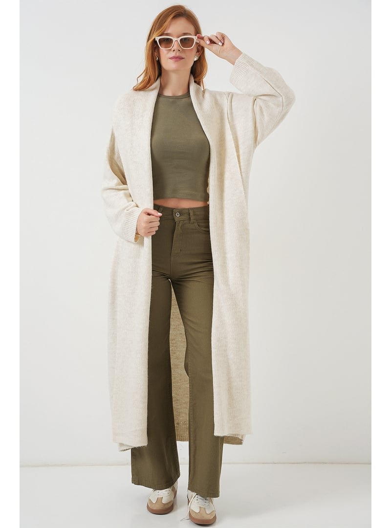 Bigdart Ekru Uzun Oversize Triko Hırka Bigdart Ekru Uzun Oversize Triko Hırka