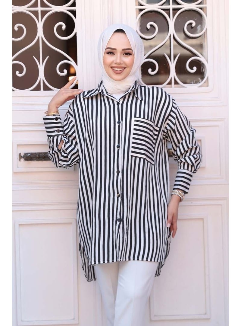 Neva Style Çizgili Siyah Gömlek 10469s Neva Style Çizgili Siyah Gömlek 10469s