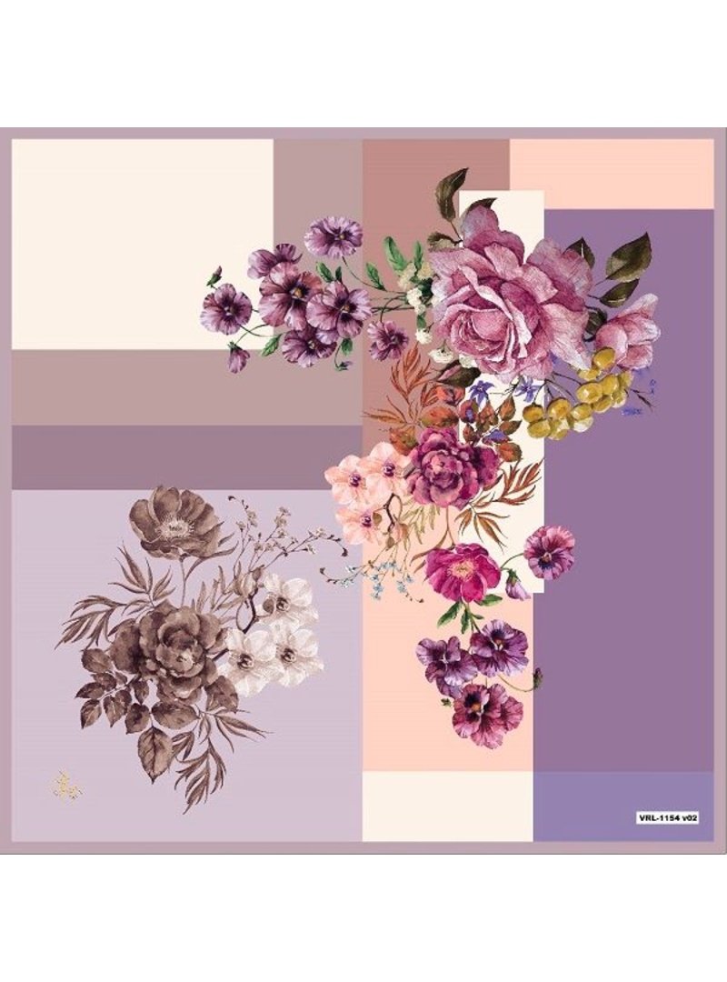 19v69 ITALIA Krem Çiçekli Desen Black Seri Twill Eşarp Askısı İle Birlikte 90x90 Cm Lila