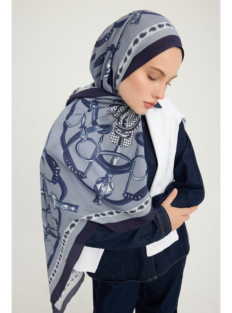 ŞALESS 70x190 Cm Süvarinin Arması İndigo Vierra Desenli Viskon Şal ŞALESS 70x190 Cm Süvarinin Arması İndigo Vierra Desenli Viskon Şal