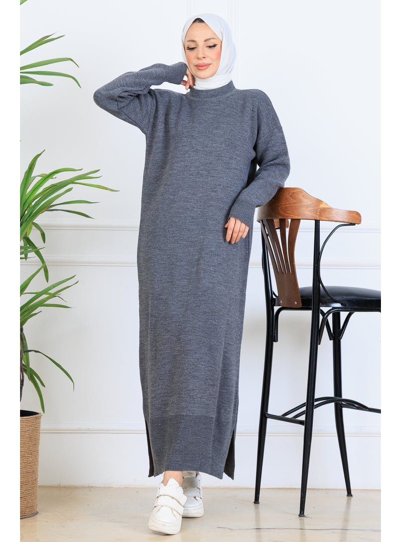 Benguen Antrasit Yırtmaç Detaylı Triko Elbise Benguen Antrasit Yırtmaç Detaylı Triko Elbise