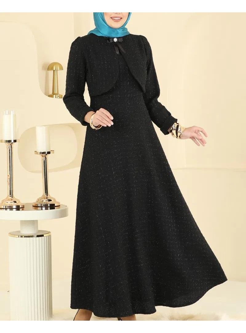 Podyumplus Siyah Ceket Detaylı Simli Broşlu Elbise Podyumplus Siyah Ceket Detaylı Simli Broşlu Elbise