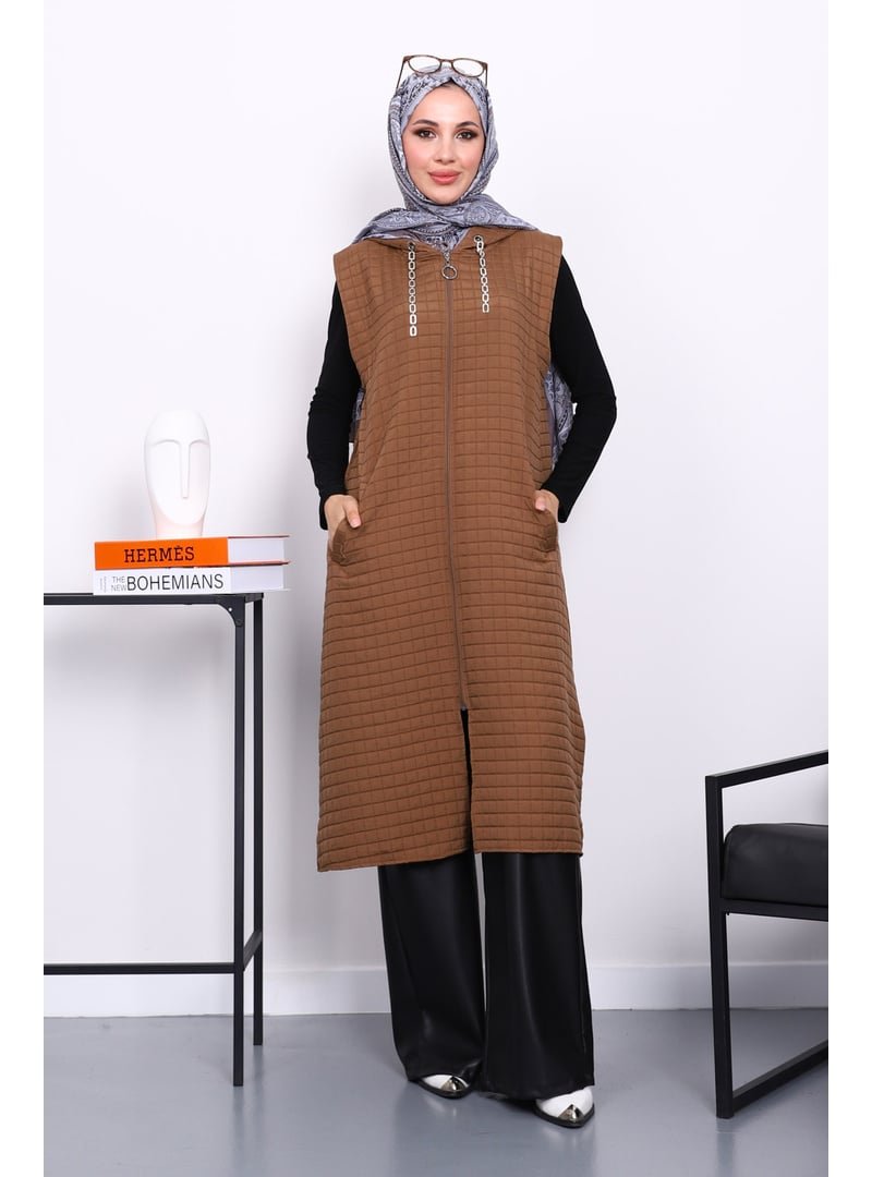 İmaj Butik Kahverengi Kapitone Fermuarlı Kapüşonlu Yelek İmaj Butik Kahverengi Kapitone Fermuarlı Kapüşonlu Yelek