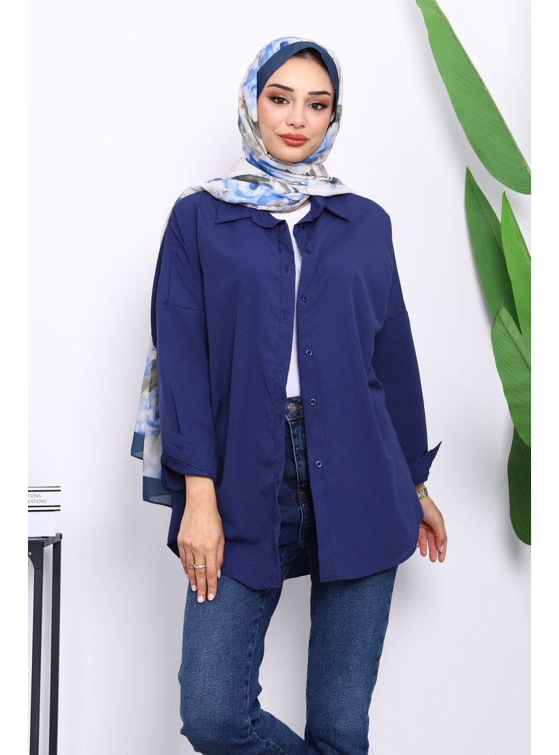 İmaj Butik Lacivert Düğmeli Salaş Terikoton Gömlek İmaj Butik Lacivert Düğmeli Salaş Terikoton Gömlek