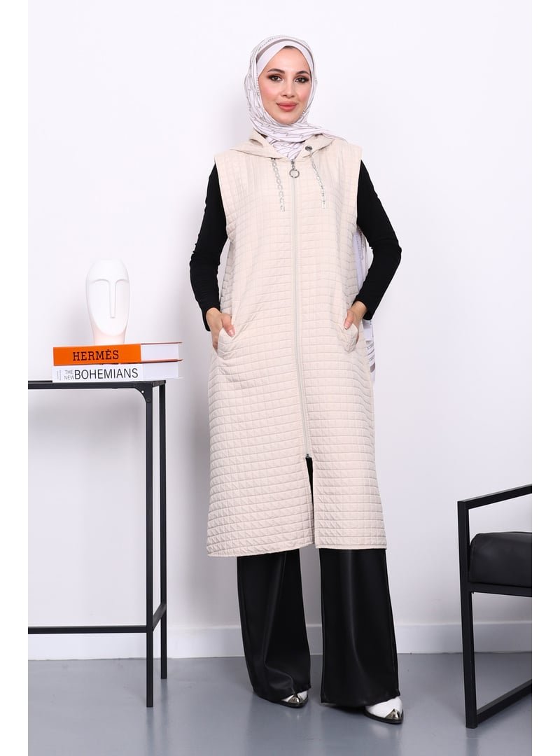 İmaj Butik Taş Kapitone Fermuarlı Kapüşonlu Yelek İmaj Butik Taş Kapitone Fermuarlı Kapüşonlu Yelek