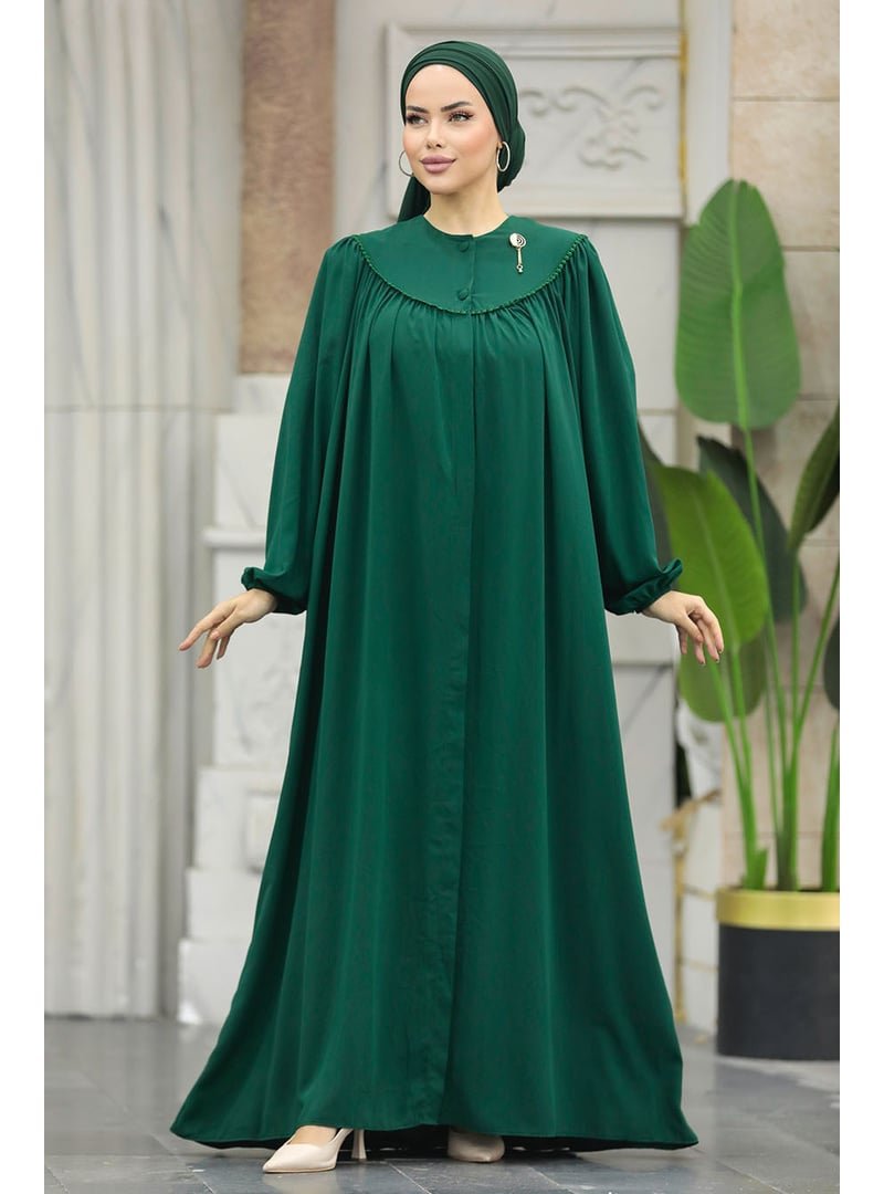 Neva Style Balon Kol Zümrüt Yeşili Ferace 20134zy