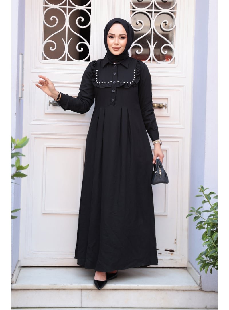 Neva Style Düğme Detaylı Siyah Elbise 7224s Neva Style Düğme Detaylı Siyah Elbise 7224s