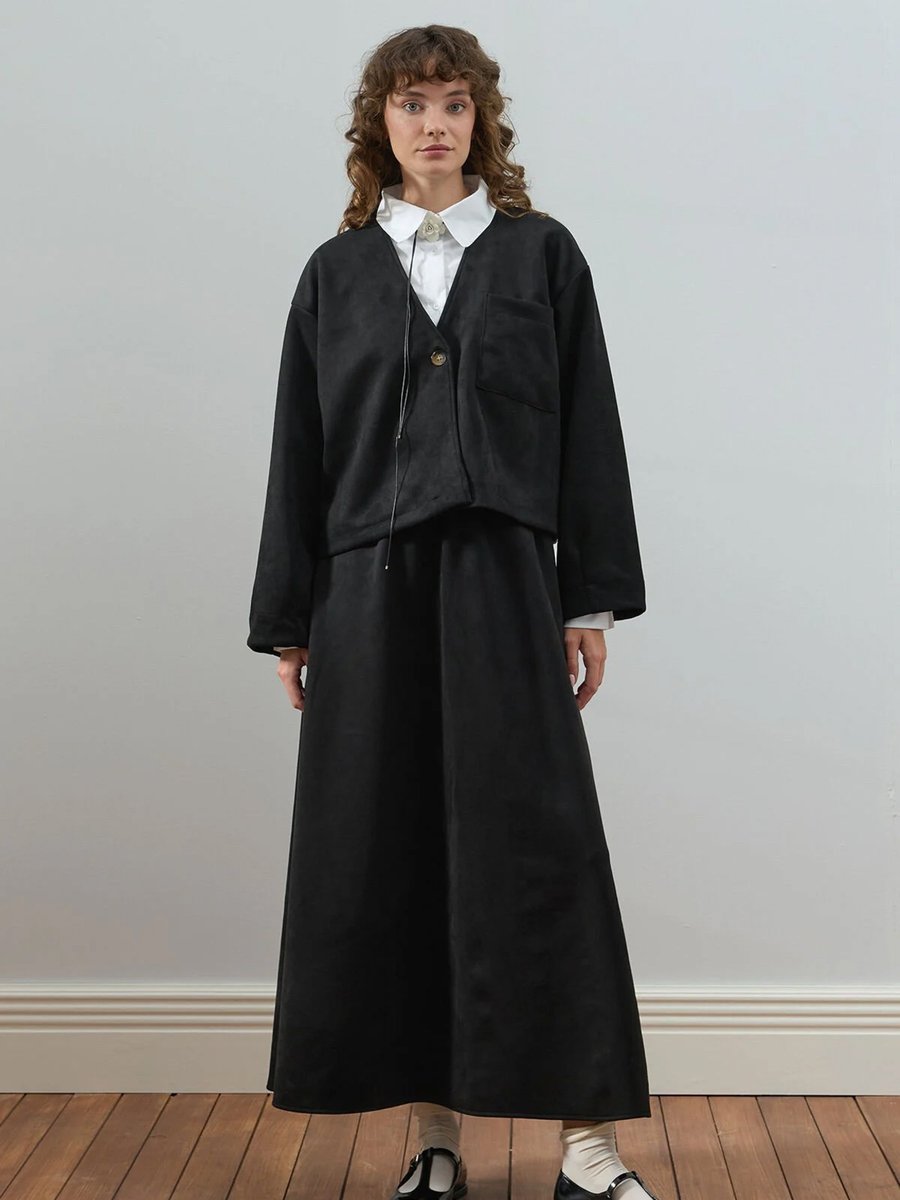 Ceylan Otantik Siyah Süet Kloş Etek