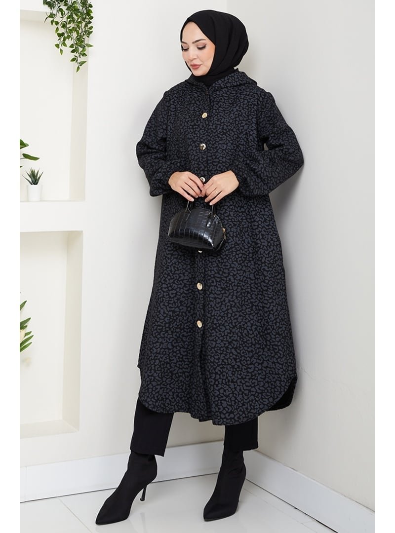 Bestenur Antrasit Dilra Kapüşonlu Kaşe Kap