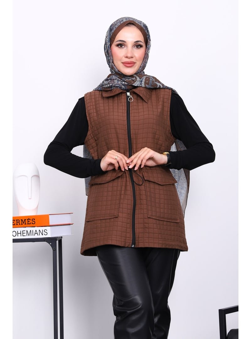 İmaj Butik Kahverengi Fermuarlı Kapitone Yelek İmaj Butik Kahverengi Fermuarlı Kapitone Yelek