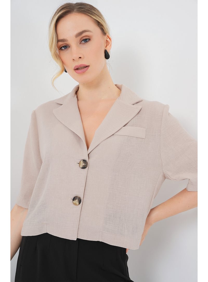 Bigdart Bej Crop Keten Ceket Bigdart Bej Crop Keten Ceket