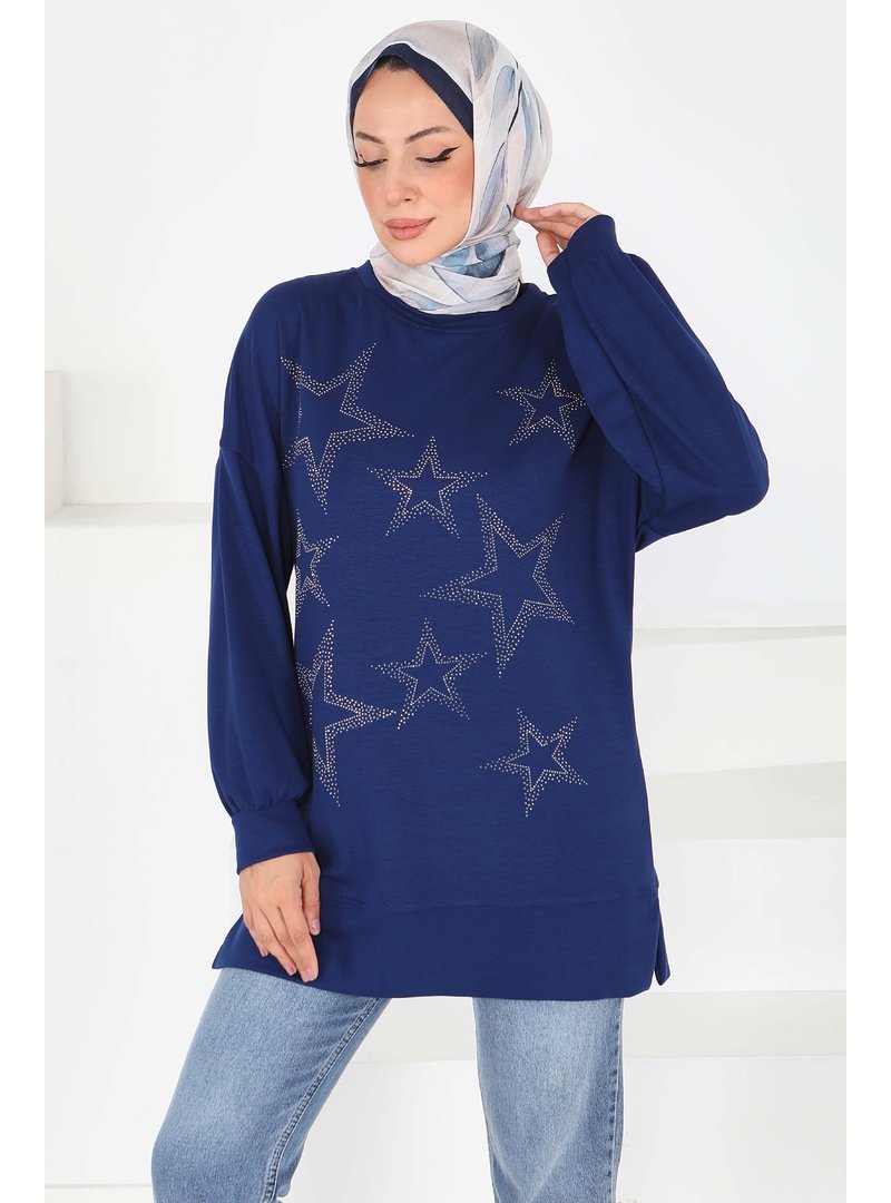 Tofisa Lacivert Yıldız Taş Detaylı Oysho Tunik