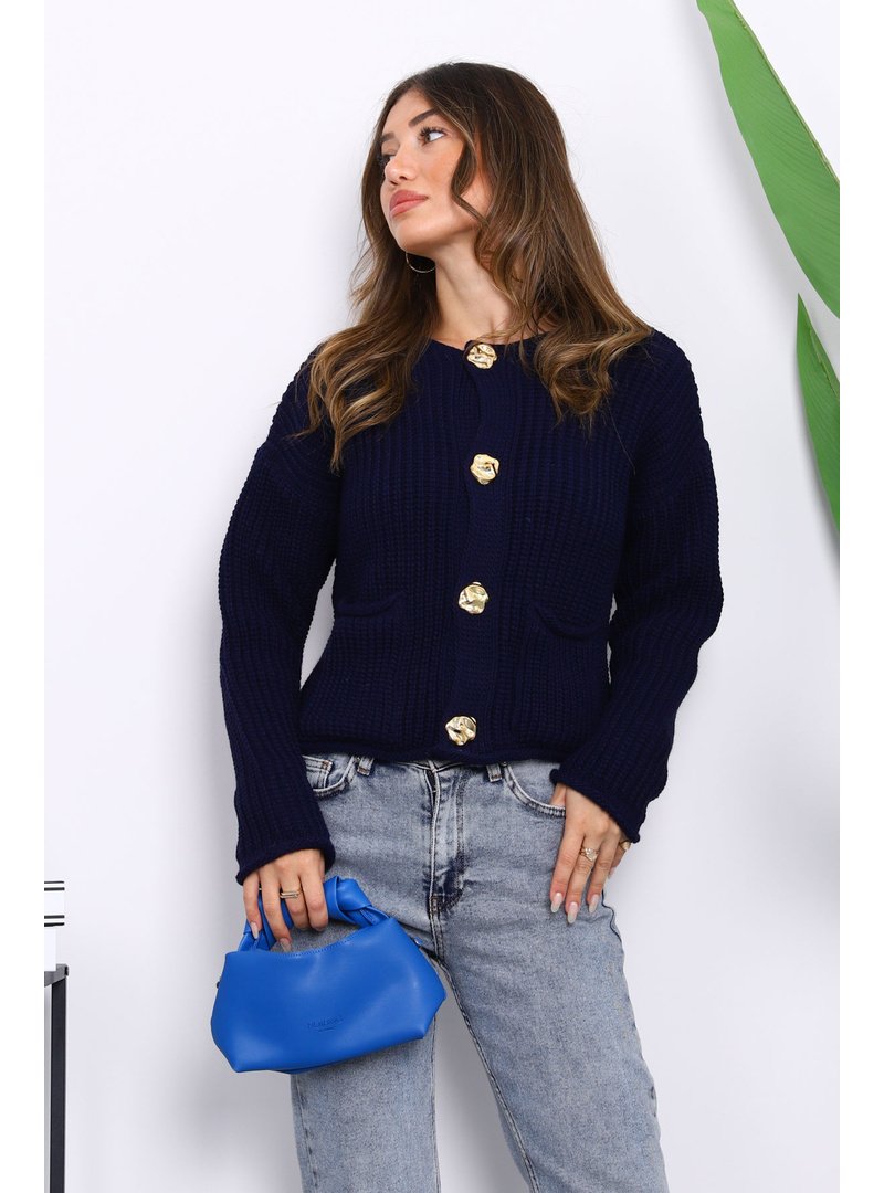 İmaj Butik Lacivert Selanik Örgülü Kısa Triko Hırka