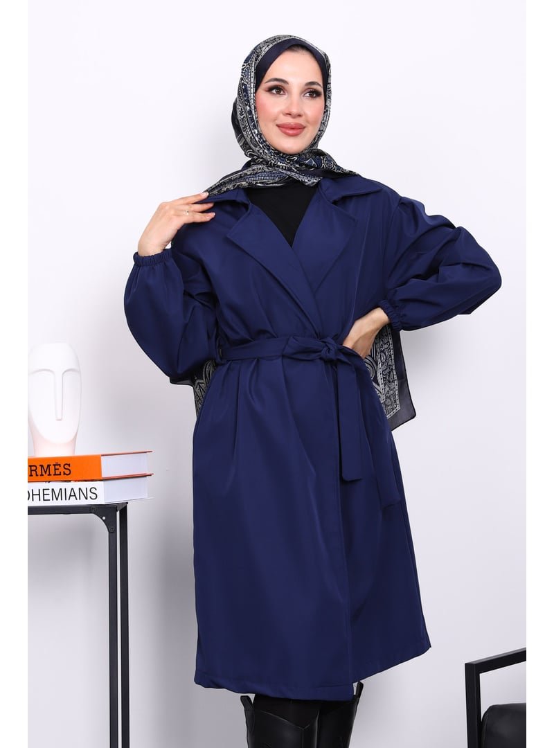 İmaj Butik Lacivert Kruvaze Yaka Kuşaklı Trençkot İmaj Butik Lacivert Kruvaze Yaka Kuşaklı Trençkot