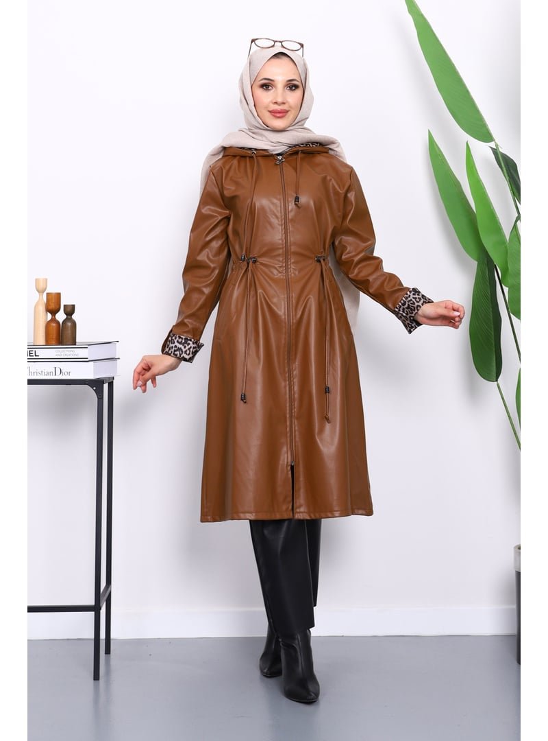 İmaj Butik Taba Kapüşonlu Kolu Katlı Deri Trençkot İmaj Butik Taba Kapüşonlu Kolu Katlı Deri Trençkot