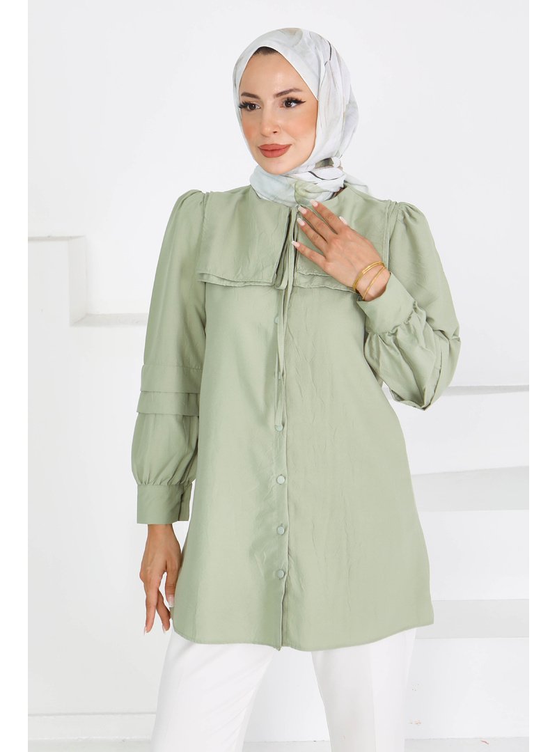 Tofisa Haki Kare Yaka Detaylı Dokuma Tunik Tofisa Haki Kare Yaka Detaylı Dokuma Tunik