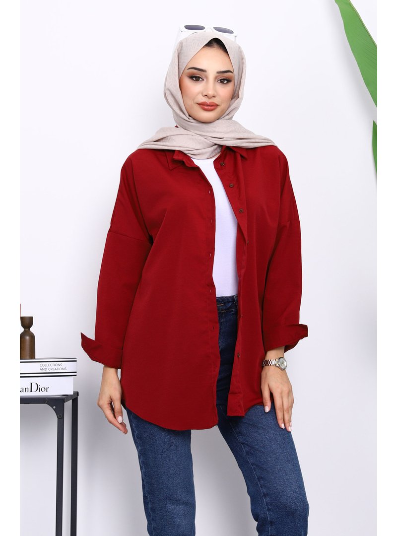 İmaj Butik Bordo Düğmeli Salaş Terikoton Gömlek İmaj Butik Bordo Düğmeli Salaş Terikoton Gömlek