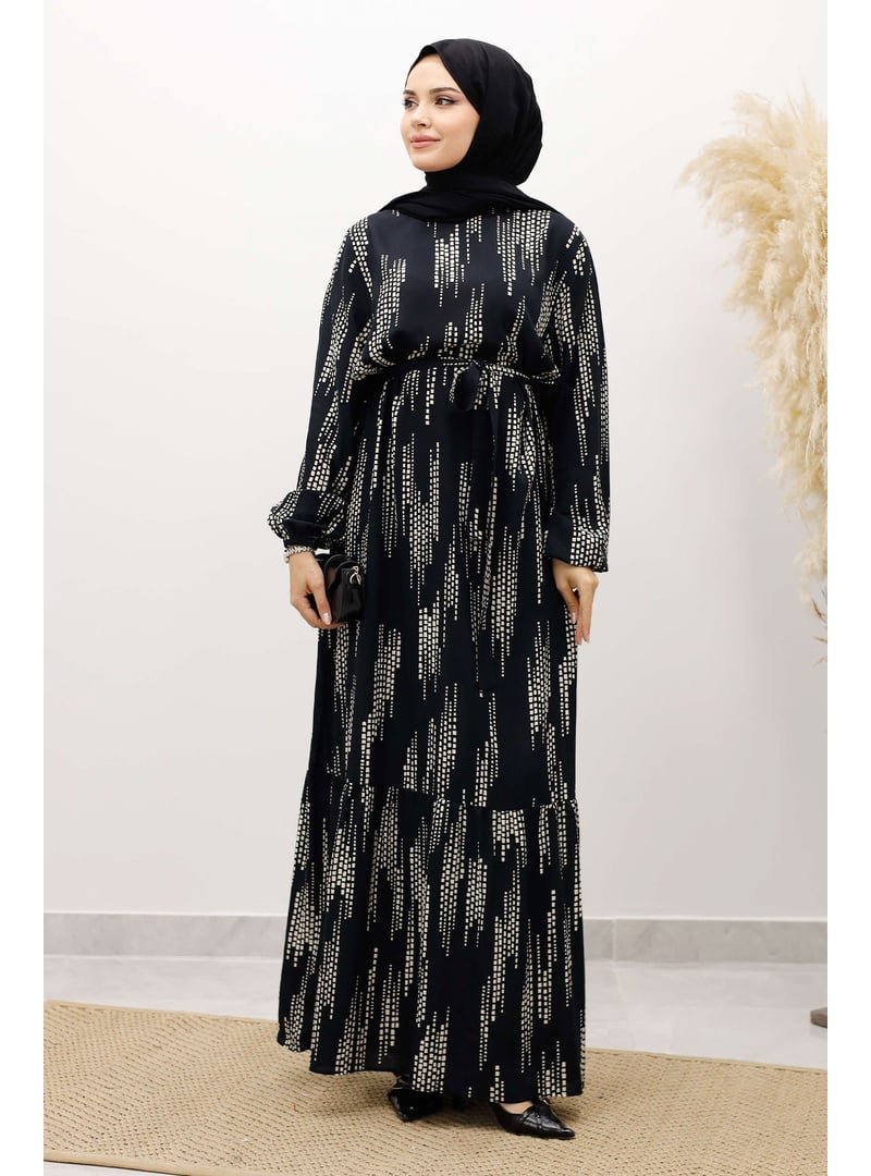 Tesettür Dünyası Siyah Pötikare Desenli Viskon Elbise Tesettür Dünyası Siyah Pötikare Desenli Viskon Elbise