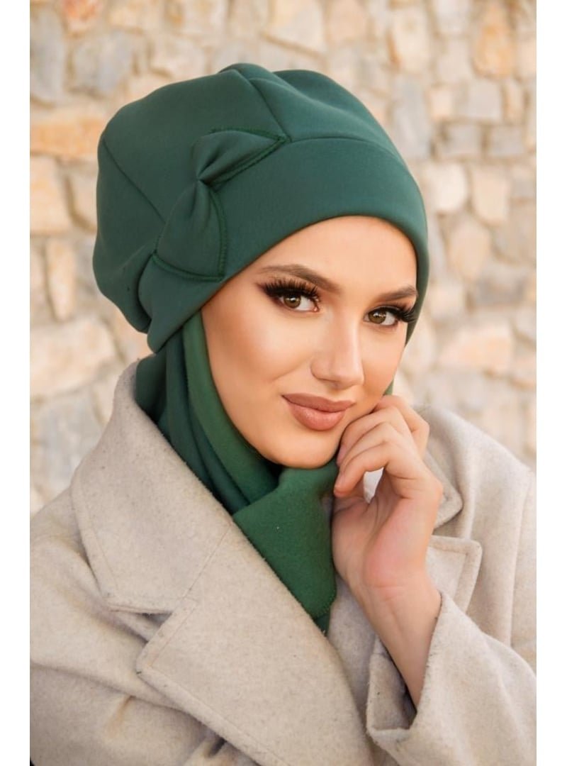 AİŞE TESETTÜR Zümrüt Yeşili Fiyonklu Bere