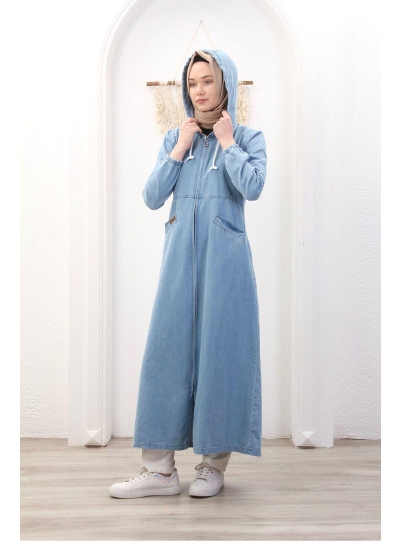 Harmatime butik Cepli Fermuarlı Kapüşonlu Denim Kot Kap Harmatime butik Cepli Fermuarlı Kapüşonlu Denim Kot Kap