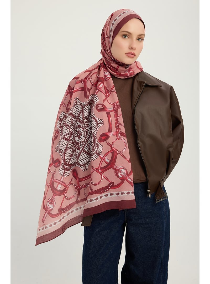 ŞALESS 70x190 Cm Süvarinin Arması Bordo Vierra Desenli Viskon Şal