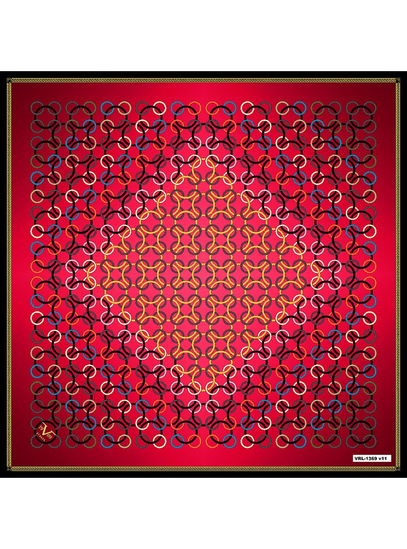19v69 ITALIA Kırmızı Geometrik Desen Black Seri Twill Eşarp Askısı İle Birlikte 90x90 Cm