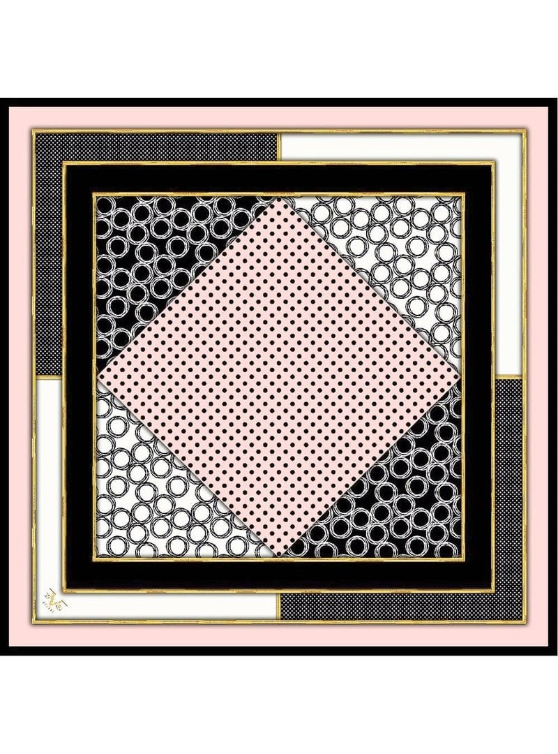 19v69 ITALIA Geometrik Desen Gold Seri Twill Eşarp Askısı İle Birlikte 90x90 Cm Pudra Siyah
